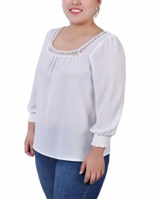 Plus Size Long Sleeve Square Neck Blouse
