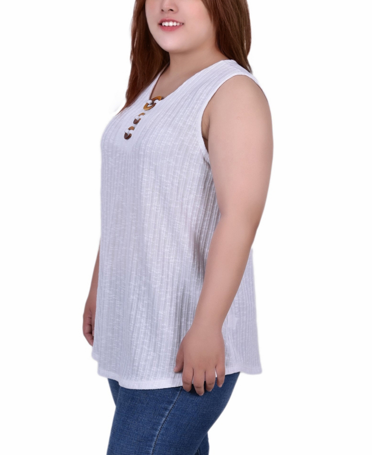 Ny Collection Plus Size Sleeveless Rib Top In White