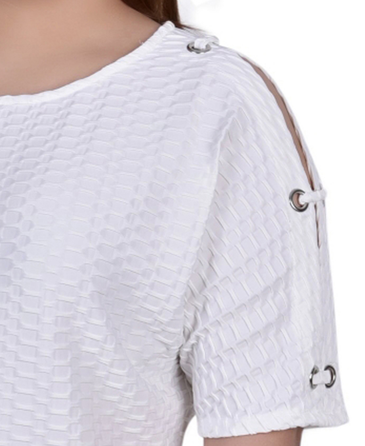 Ny Collection Plus Size Honeycomb Open Shoulder Tunic In White