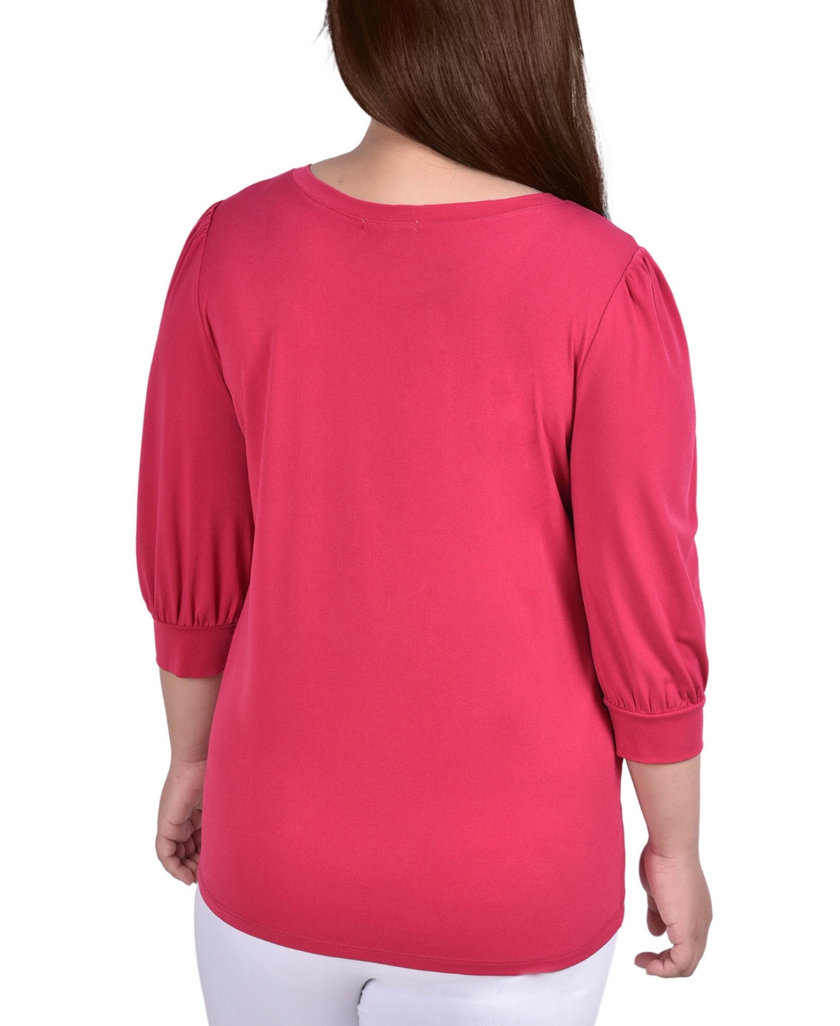 Ny Collection Plus Size 3/4 Sleeve Stone Detail Top In Pink