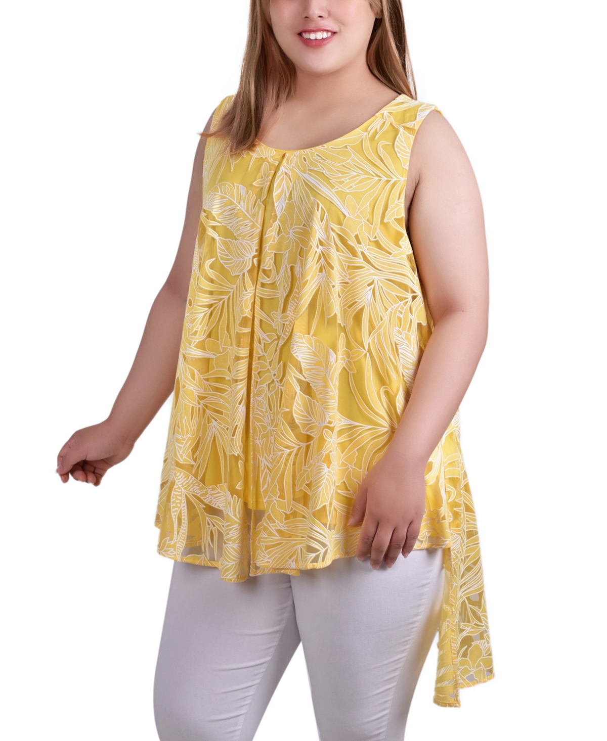 Ny Collection Plus Size Sleeveless Hi Lo Burnout Tunic In Gold