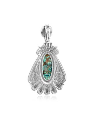 Sterling Silver Chrysocolla Gemstone Vintage Style Pendant Enhancer