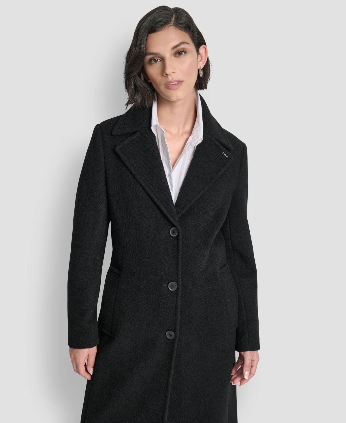 Dkny Women's Maxi Boucle Notch Collar Coat In Black