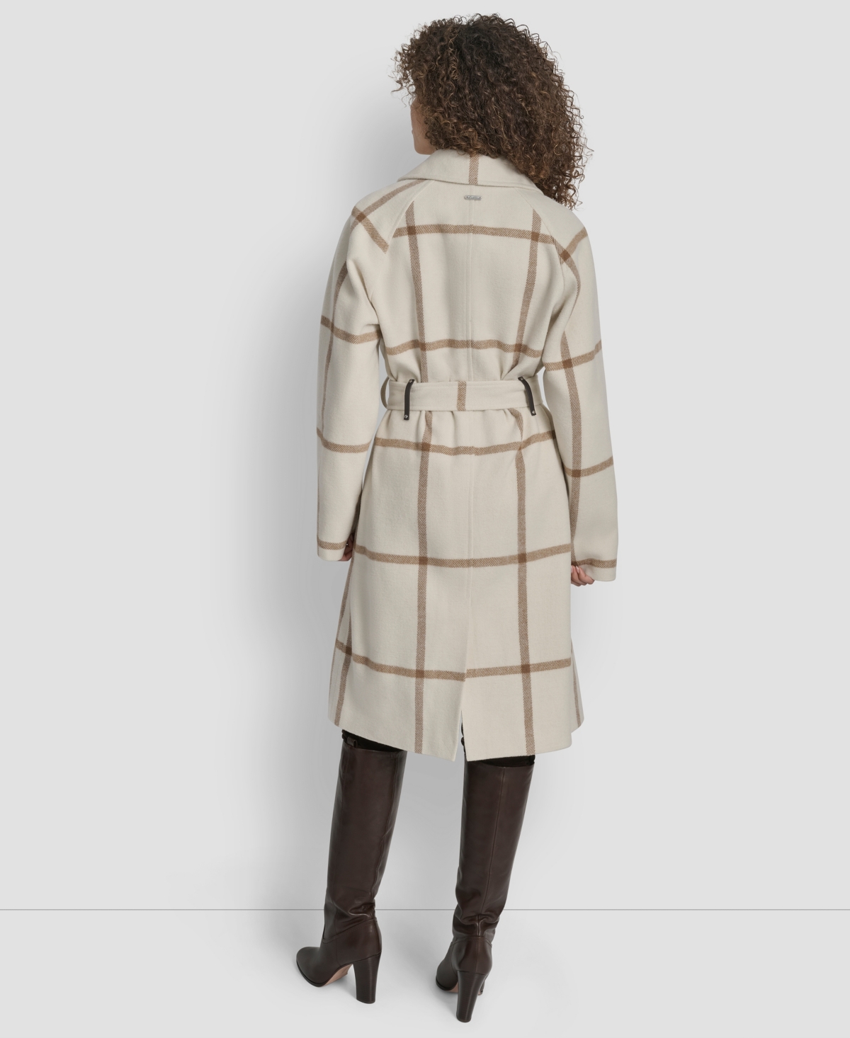 Dkny Petite Belted Notch Collar Coat In Neutral