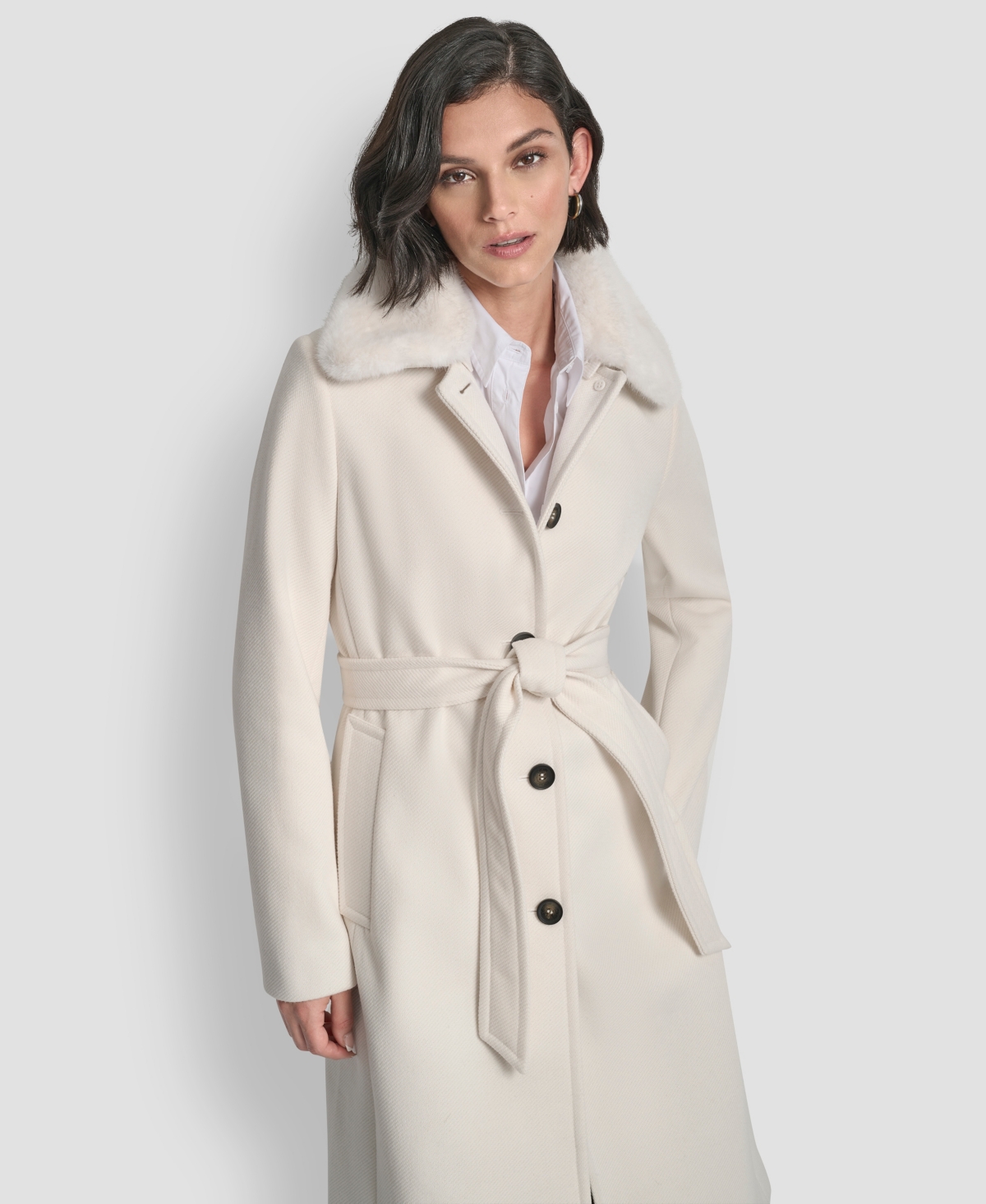 Dkny Women's Single-breasted Pillow Collar Coat In White