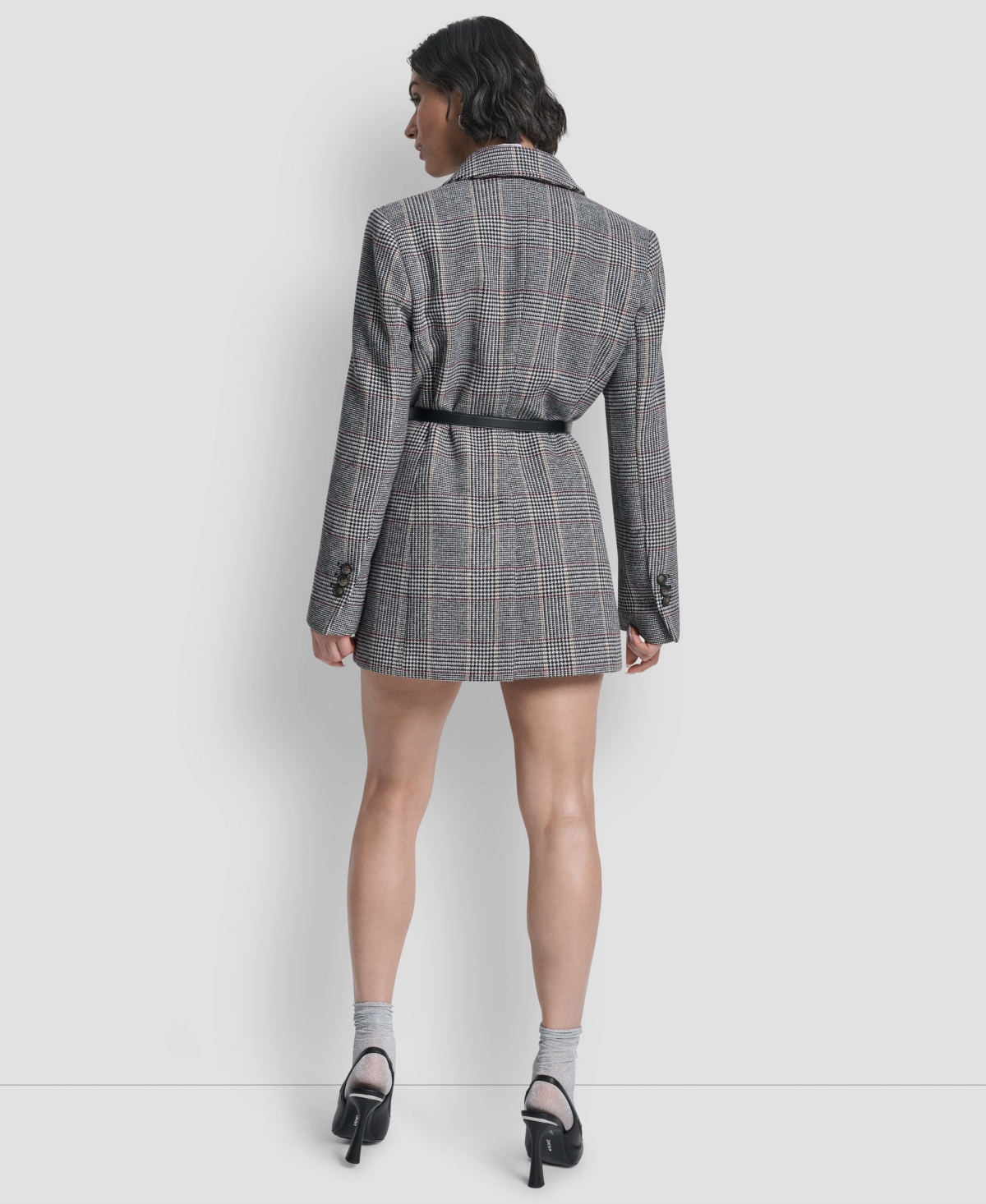 Dkny Women's Short Double-breasted Belted Coat In Gray