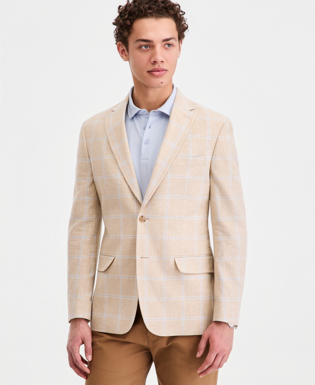 Мужские куртки Tommy Hilfiger Men's Modern-Fit Linen-Blend Windowpane Sport Coat — фото 1