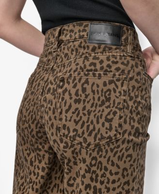 Women's Animal Print Mid-Rise Relaxed Straight-Leg Cotton Jeans