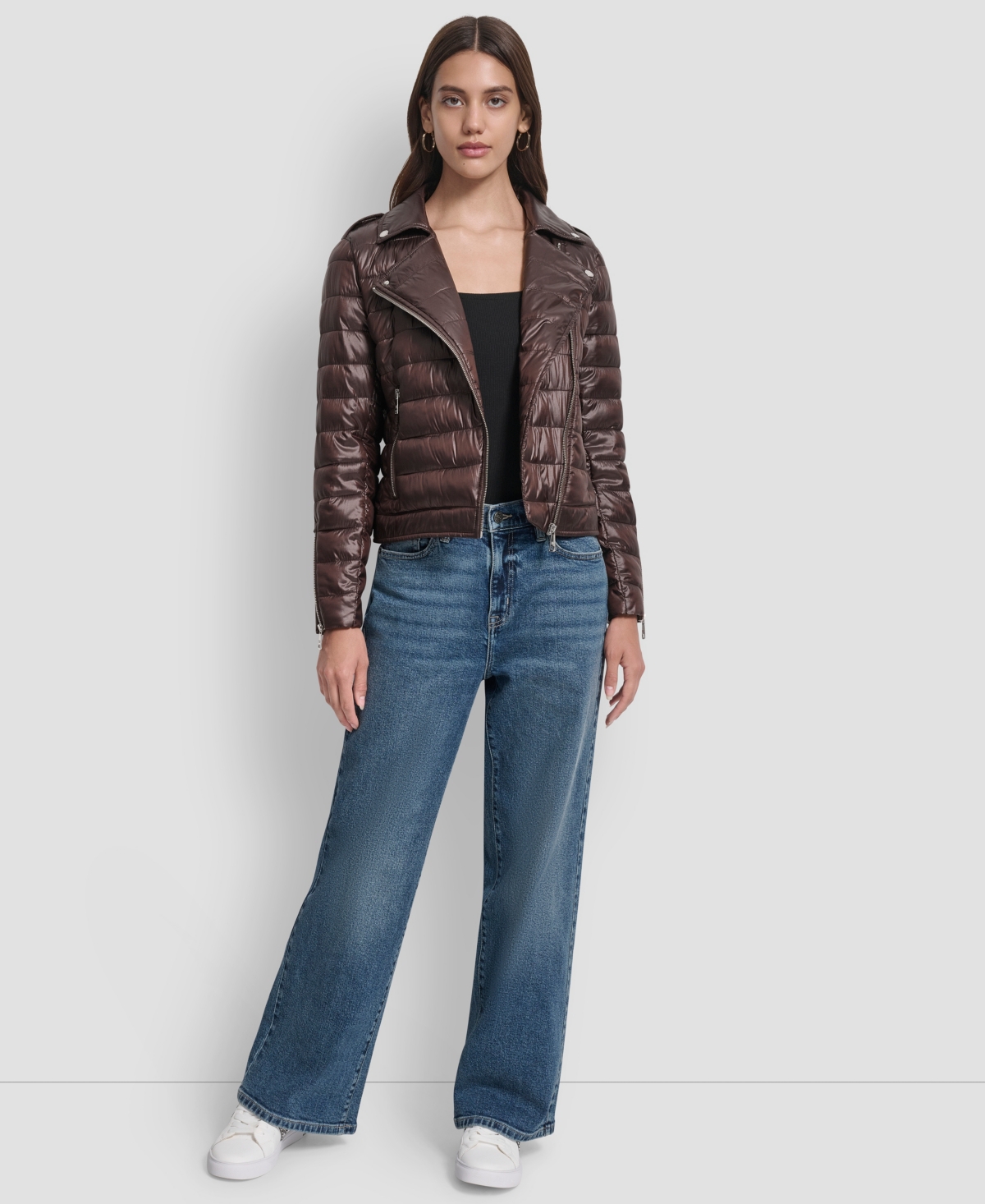 Dkny Jeans Women's Lightweight Zip-front Puffer Jacket In Brown