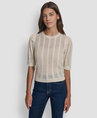 DKNY Jeans - Women's Mixed Stitch Puff-Sleeve Sweater