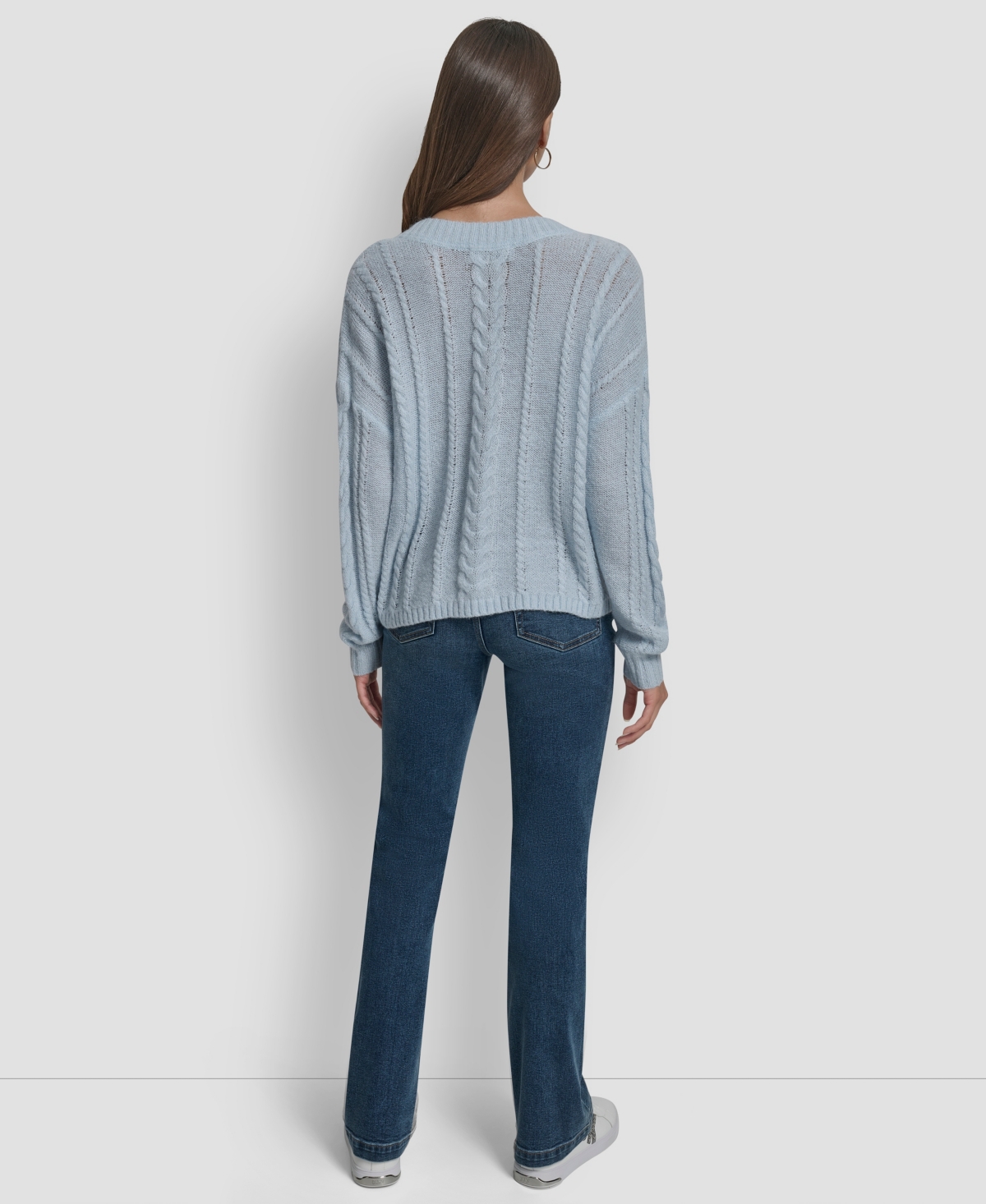 Dkny Jeans Women's V-neck Cable-knit Sweater In Gray