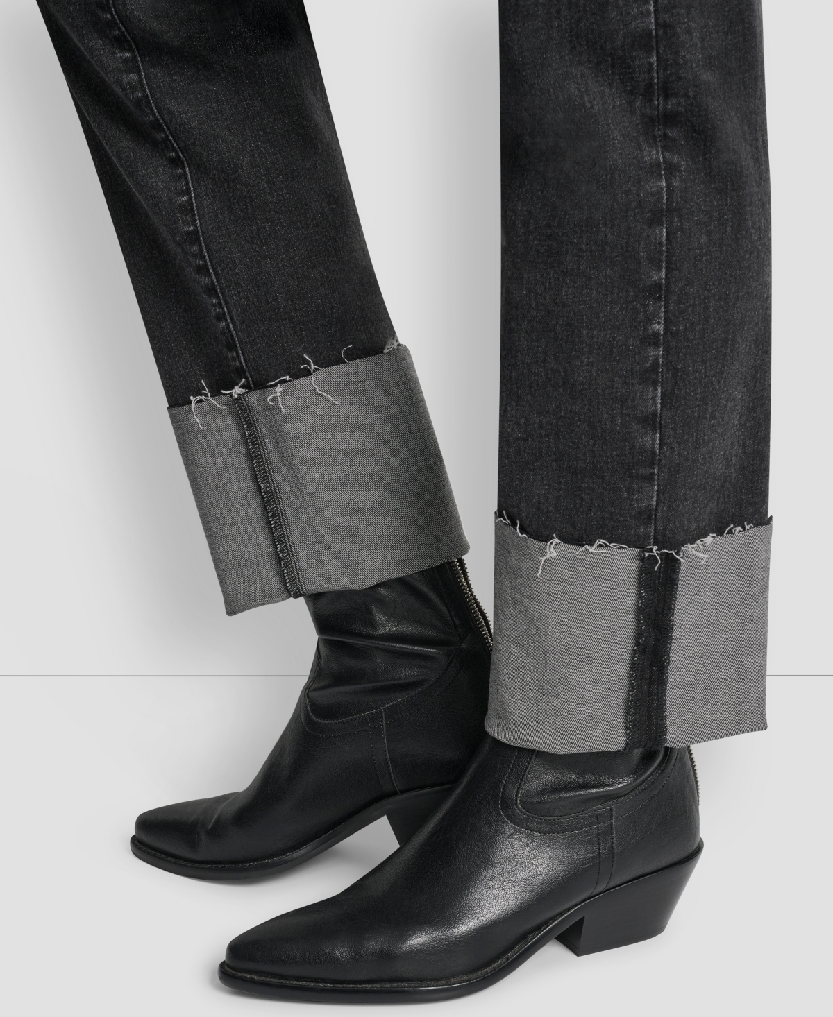 Dkny Jeans Women's High-rise Classic Cuffed Straight-leg Jeans In Black