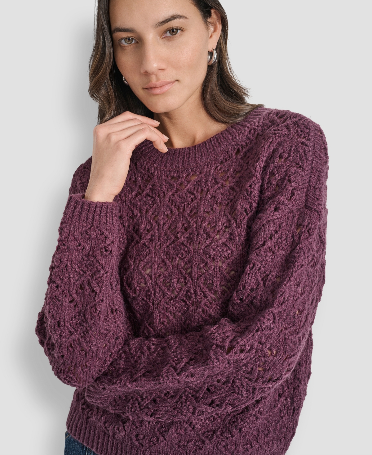 Dkny Jeans Women's Pointelle Long Sleeve Sweater In Burgundy