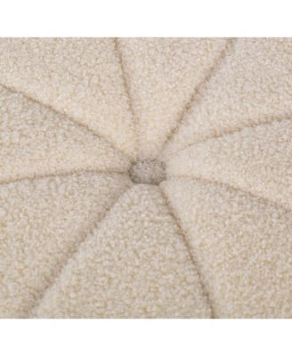 - White Boucl&eacute; with Stripes Pouf Vintage Style Upholstery Living Room