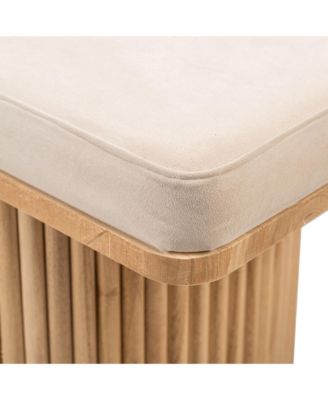 - Solid Wood and Beige Velvet Bench Exotic Boho Entry