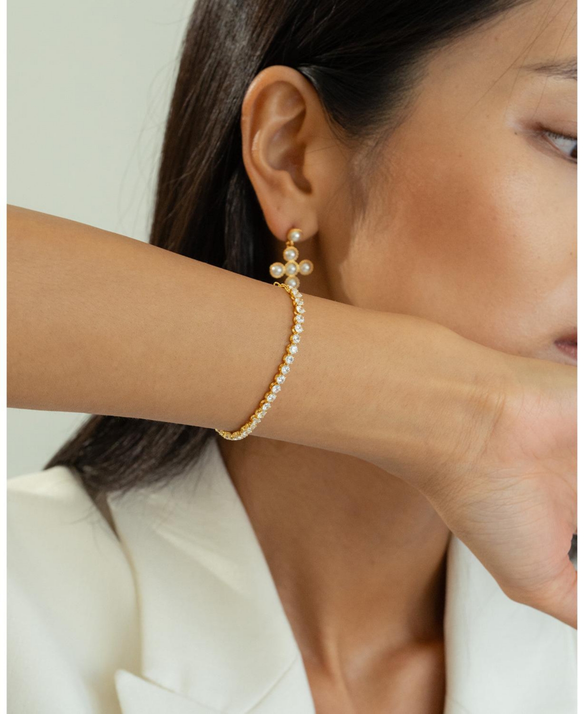 Bearfruit Jewelry Sterling Silver 18k Gold Plated Josephine Tennis Necklace & Bracelet Set