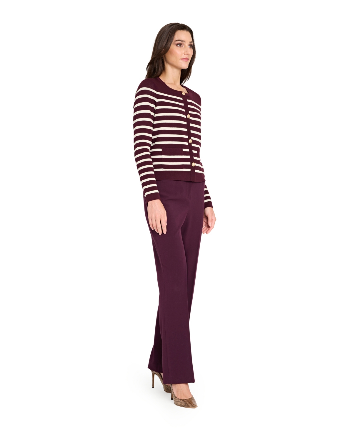 Tahari Asl Women's Long Sleeve Button Sweater In Multi