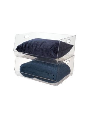 Stackable Open-Front Storage Bin with Handles - Clear - Made in USA