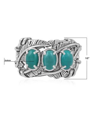 Sterling Silver Green Turquoise Three Stone Feather Ring, Sizes 5 to 11