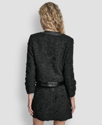 Women's Mixed Media Tweed and Crackle Crewneck Jacket