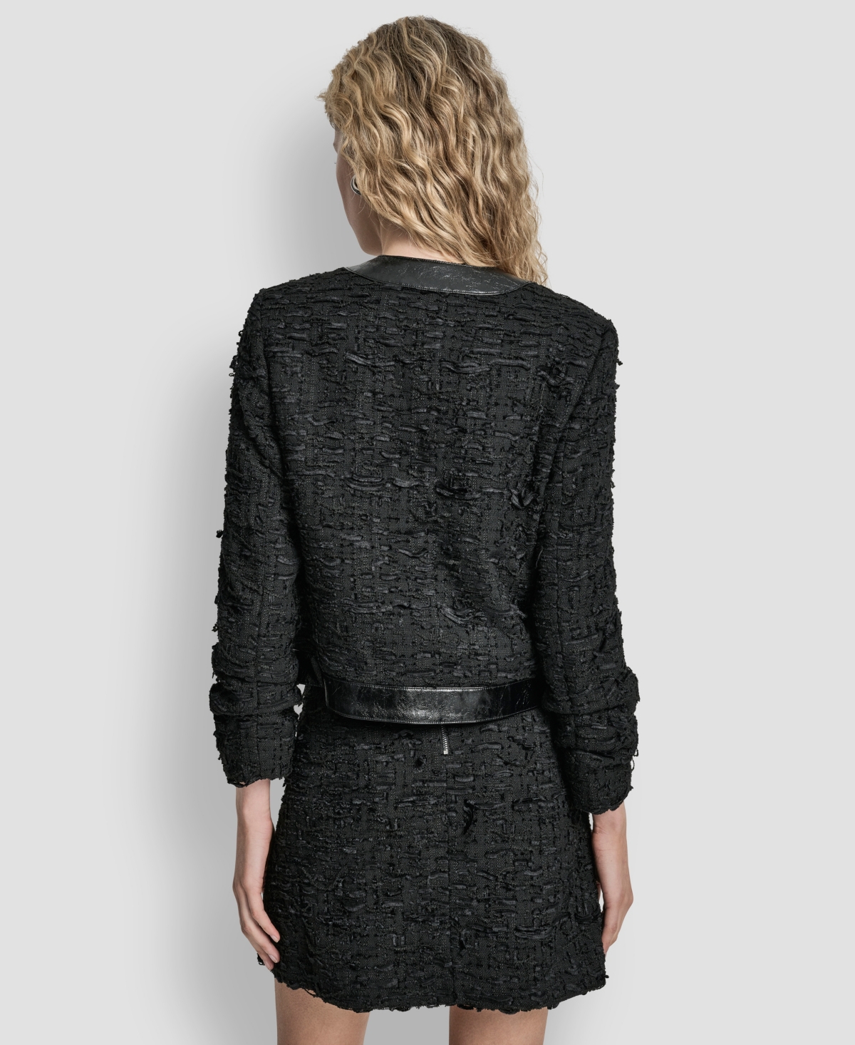 Dkny Women's Mixed Media Tweed And Crackle Crewneck Jacket In Black