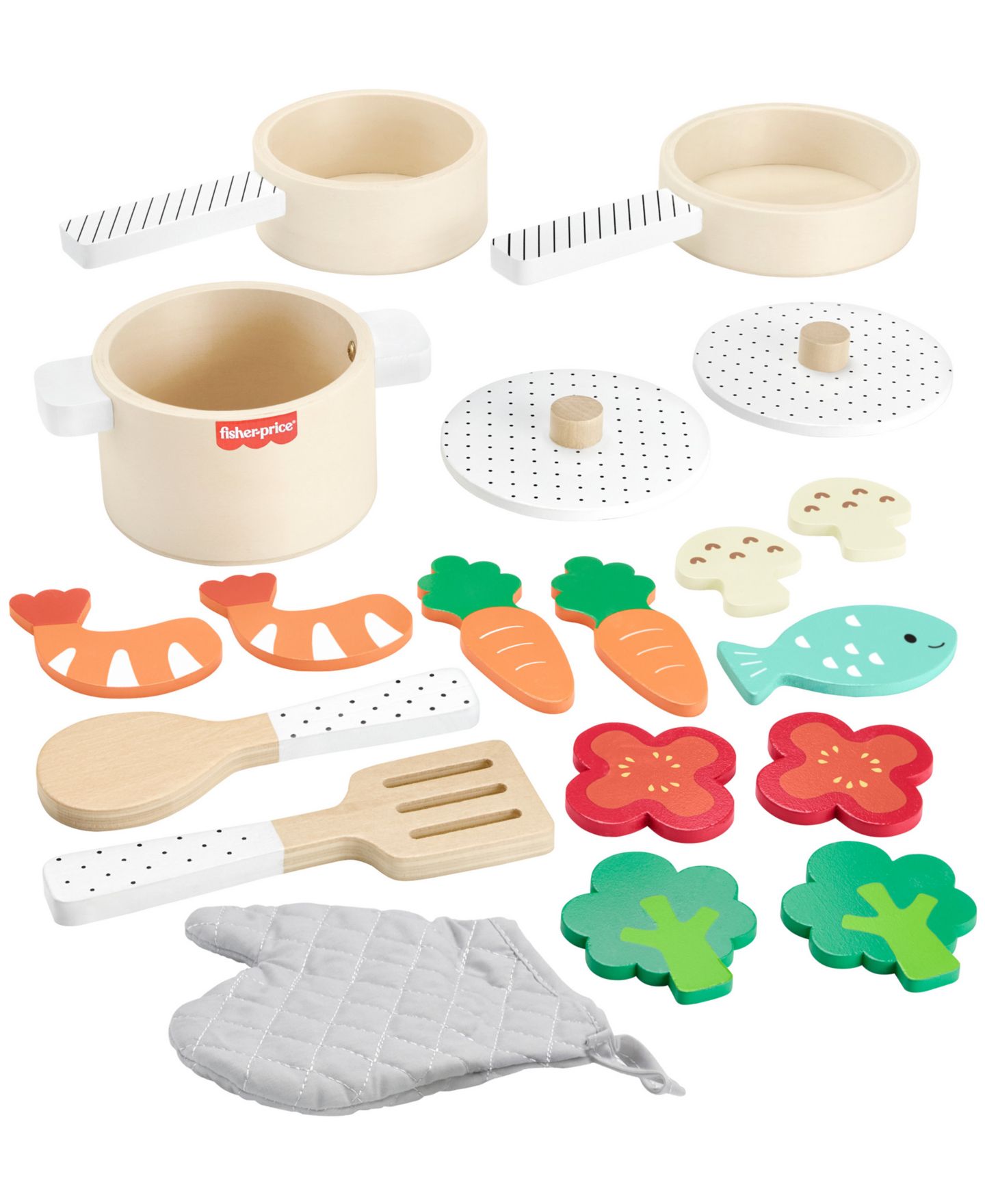 Детский игровой набор Fisher Price Wooden 19-Piece Kitchen Playset, Ages 3+ — фото 1