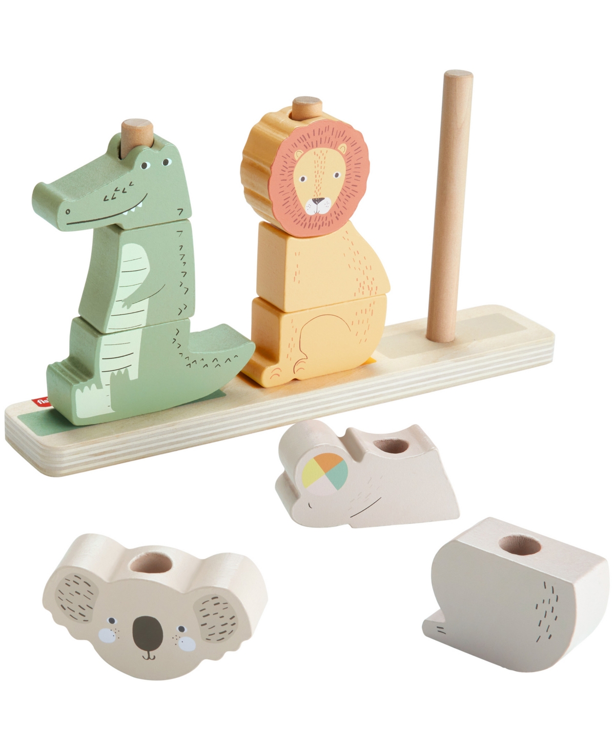 Fisher Price Wooden Stack And Sort Animals Baby And Toddler Toy, 10 Wood Pieces In Neutral