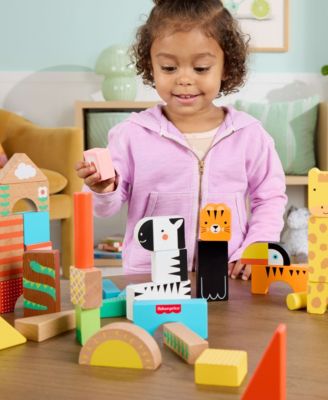 Wooden Jungle Blocks, Animal-Themed Building Set, 50 Wood Pieces