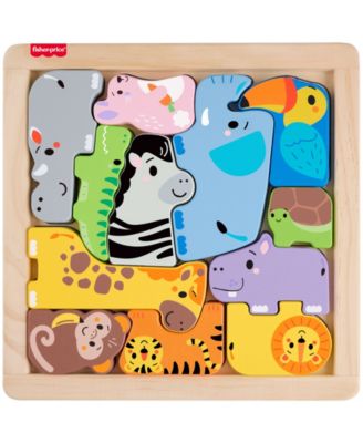 Wooden Animal Puzzle, Shape-Sorting Activity, 13 Wood Pieces