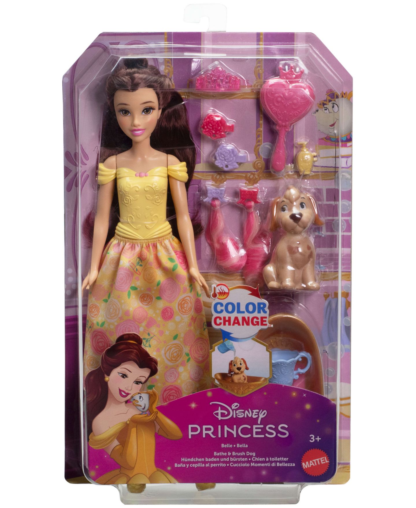 Детская кукла Disney Princess Bathe and Brush Belle Fashion Doll and Dog Figure — фото 6