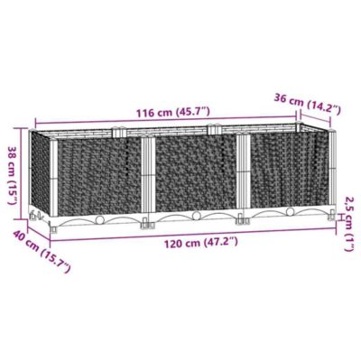 Durable Raised Bed Polypropylene, 47.2 x 15.7 x 15.0 in