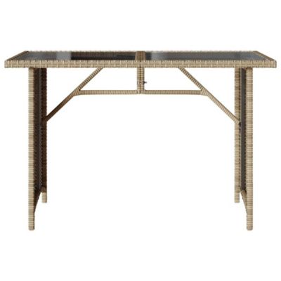 Garden Table Beige PE rattan, powder-coated steel, tempered glass