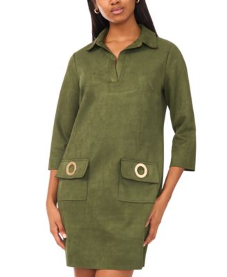 Women's 3/4 Sleeve Grommet Pocket Dress