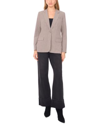 Women's Peak Lapel Button Front Small Check Blazer