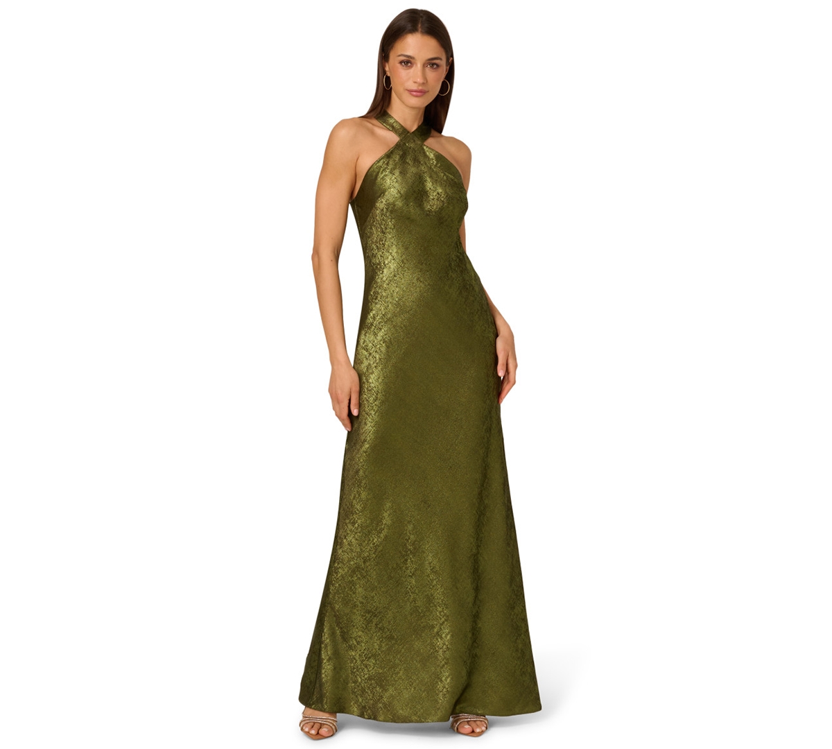 Adrianna Women's Folied-chiffon Halter Gown In Green