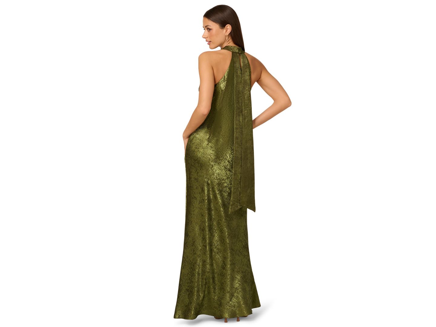 Женское платье Adrianna Folied-Chiffon Halter Gown, цвет: Тёмный оливковый — фото 5
