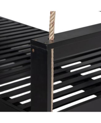 TOPMAX Acacia Wood Twin Size Porch Swing Daybed with Hanging Ropes