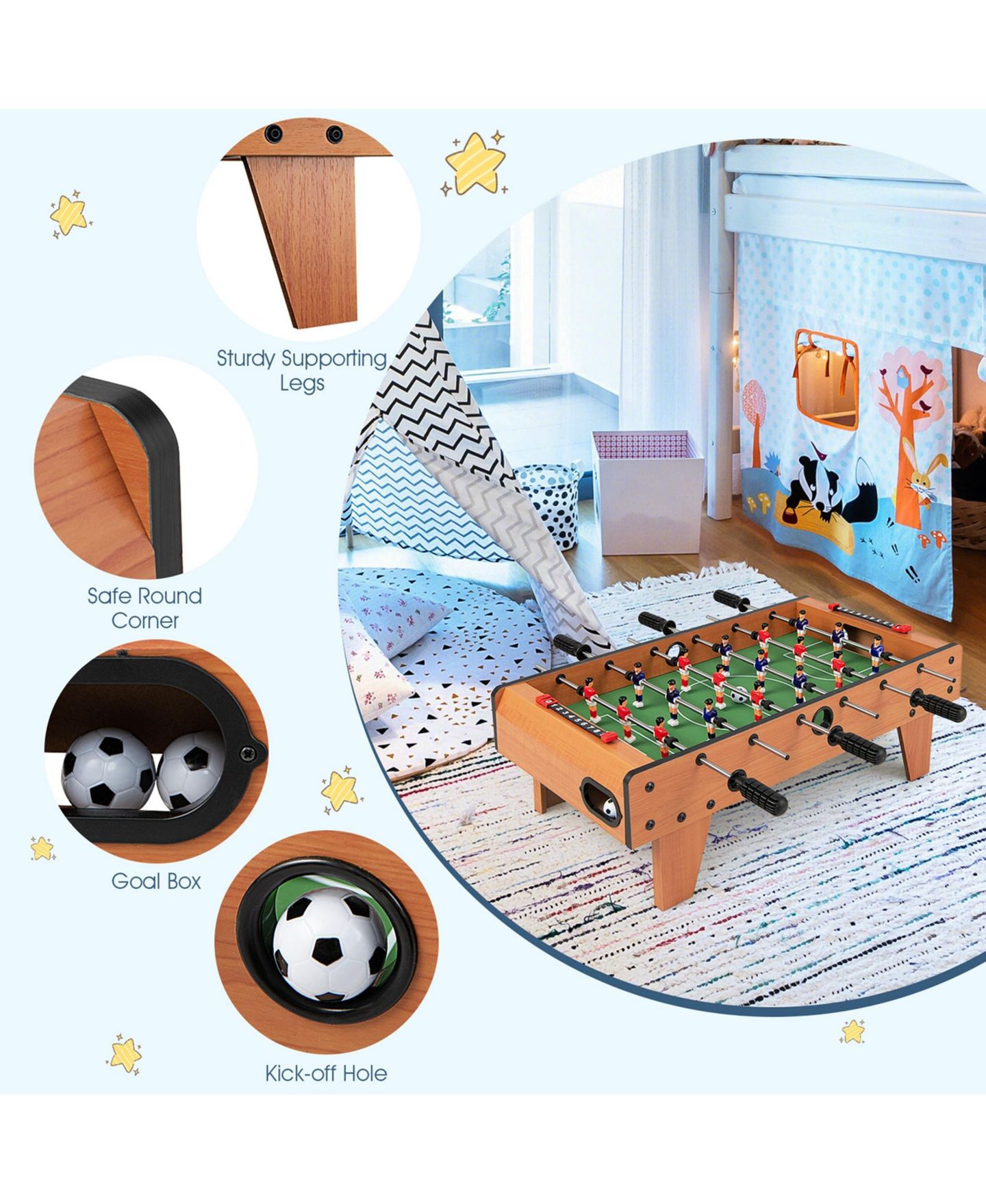Детская игрушка Costway Competition 2-Player Foosball Table, от 3 лет, цвет: Натуральный — фото 6