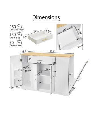 53.2" White Kitchen Island with Drawer, Cabinets, Spice Rack & Hidden Trash Can Storage, Modern Farmhouse Style-