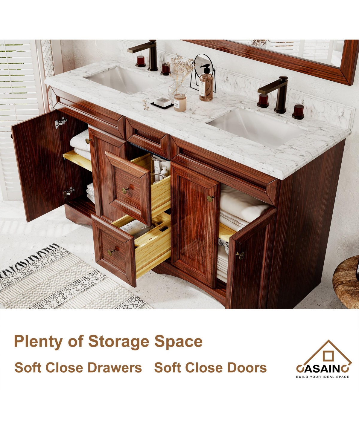 Casainc 60-Inch Freestanding Bathroom Vanity with Carrara Marble Top