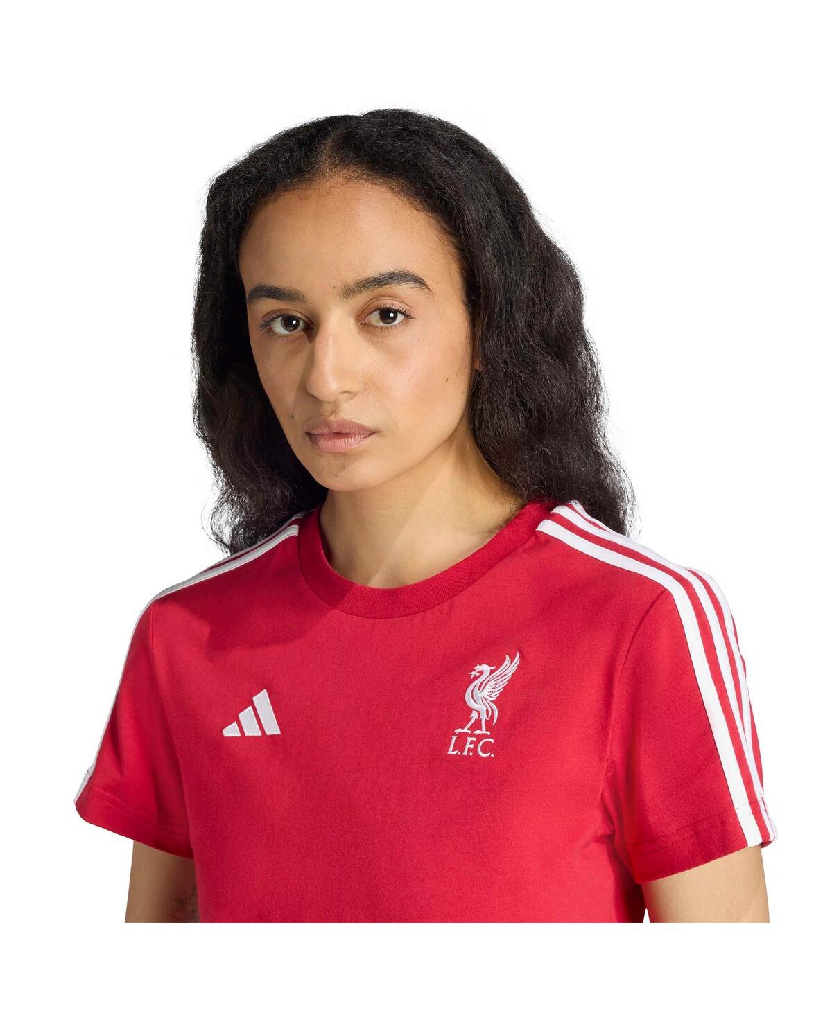 Adidas Originals Women's Red Liverpool Three-stripes T-shirt In Red