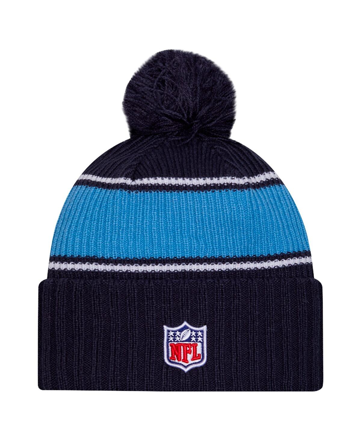 New Era Men's Navy Tennessee Titans 2024 Sideline Cuffed with Pom Knit Hat