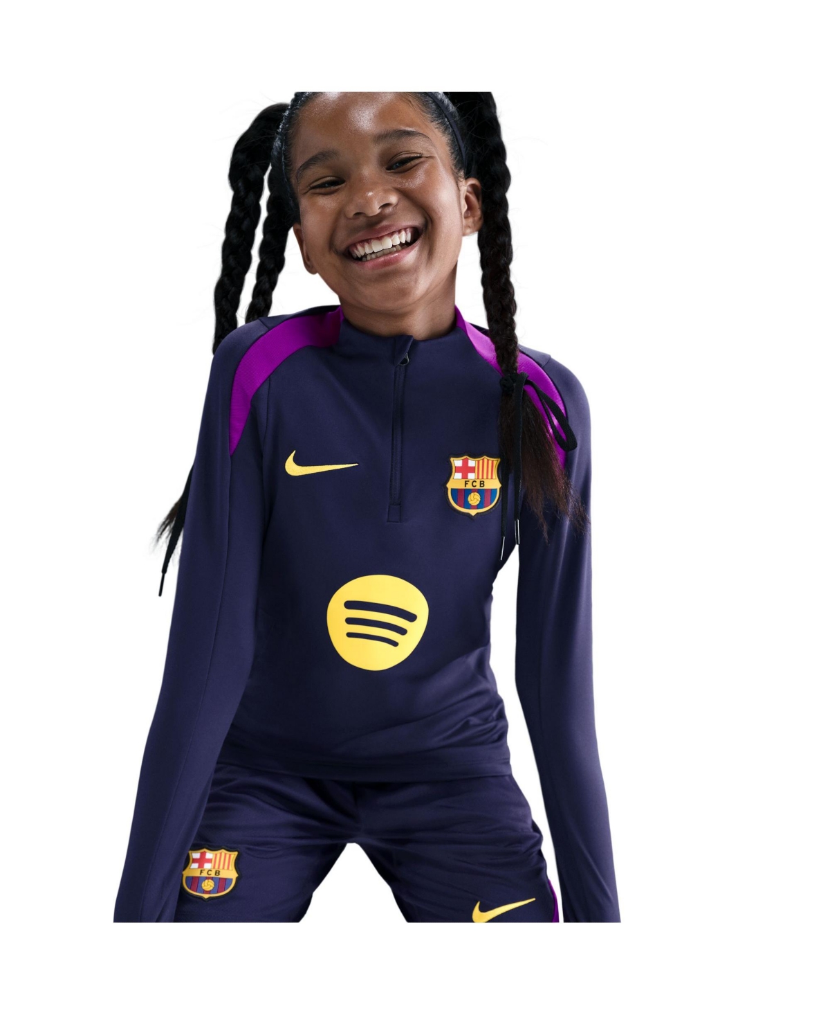 Nike Big Boys And Girls Navy Barcelona 2025/26 Strike Drill Quarter-zip Long Sleeve Top In Blue