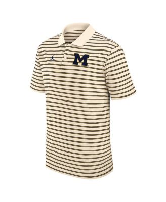 Men's Tan/Navy Michigan Wolverines Striped Primary Logo Performance Polo Shirt
