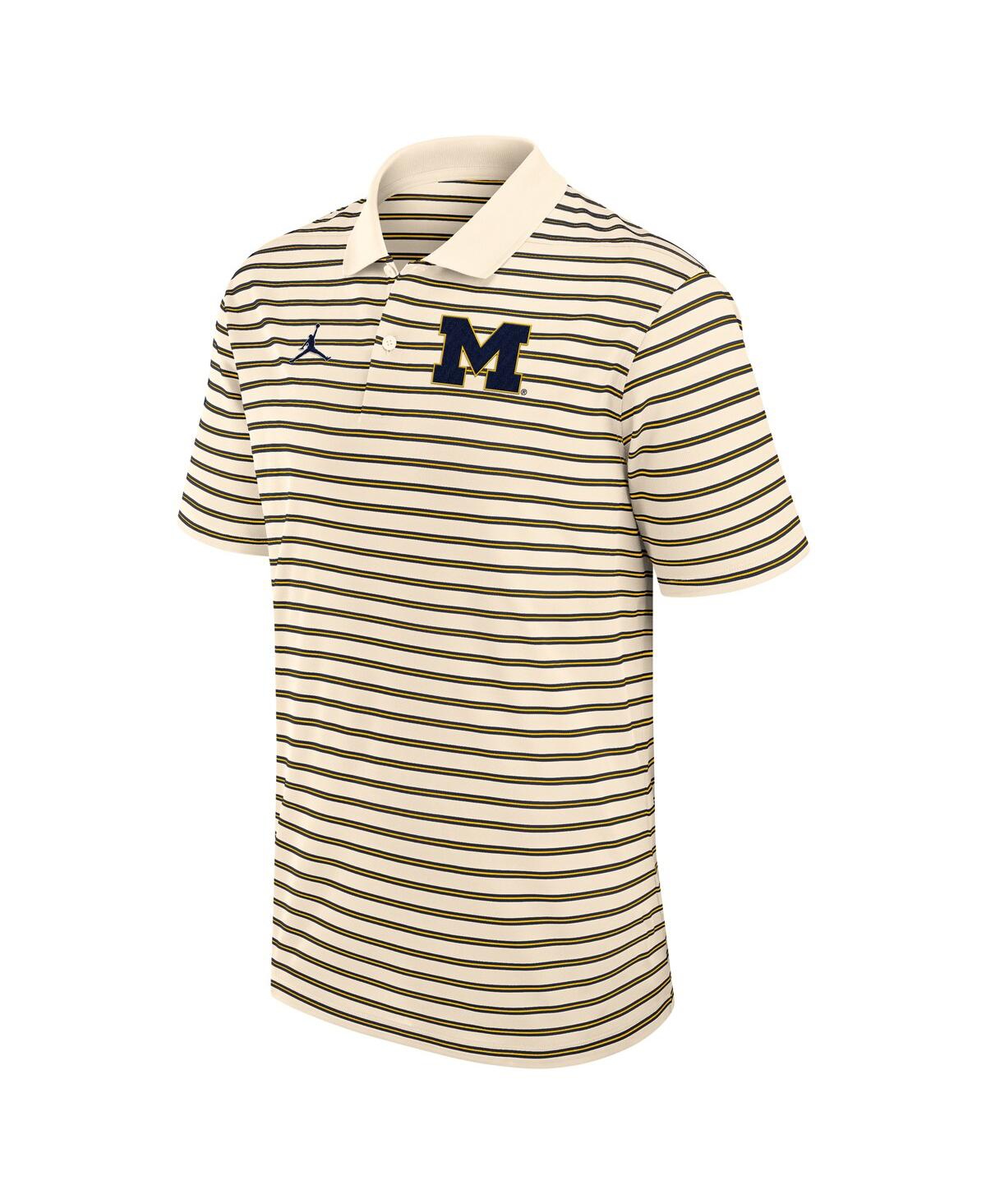 Jordan Men's Tan/navy Michigan Wolverines Striped Primary Logo Performance Polo Shirt In Multi