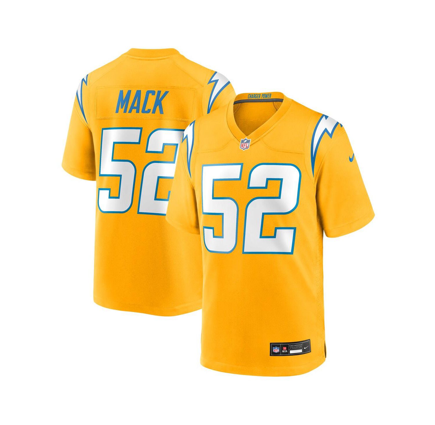 Men's Khalil Mack Gold Los Angeles Chargers Alternate Charger Power Game Player Jersey