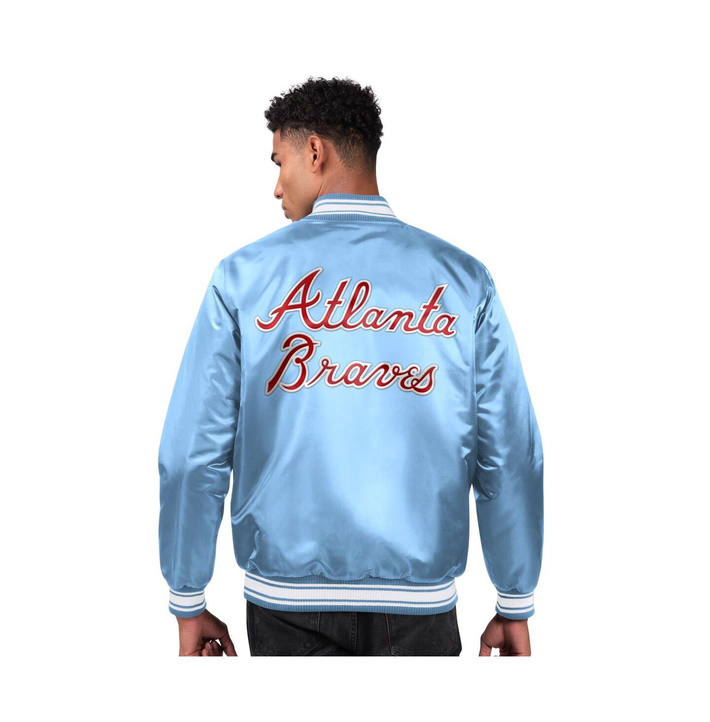 Мужская куртка Starter Light Blue Atlanta Braves Locker Room Satin Full-Snap Varsity — фото 2