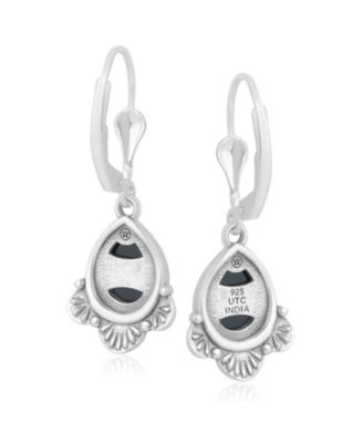 Sterling Silver and Pear Shape Yellow Mother of Pearl Fan Lever Back Earrings