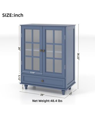 Storage Cabinet with Double Glass Doors and Drawer