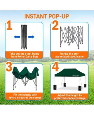 Pop Commercial Instant Shelter 10x15 ft Waterproof Polyester Tent Portable Wheeled Carry Sand Bag Forest Green